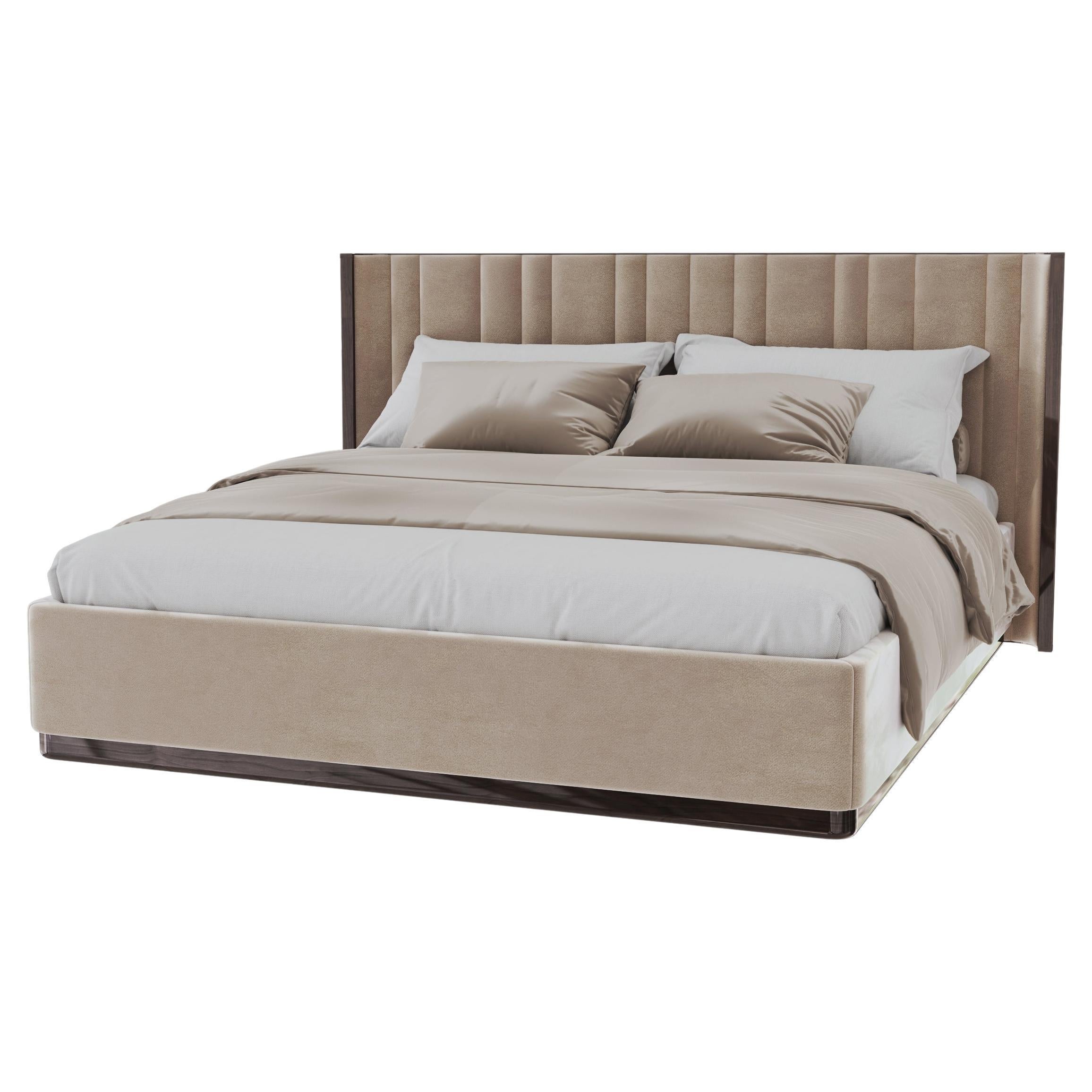 Saga 125 Italian Curved Bed Upholstered in Velvet Fabric