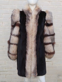 Saga Brown Mink & Fox Fur Stroller Jacket Coat, 1980's