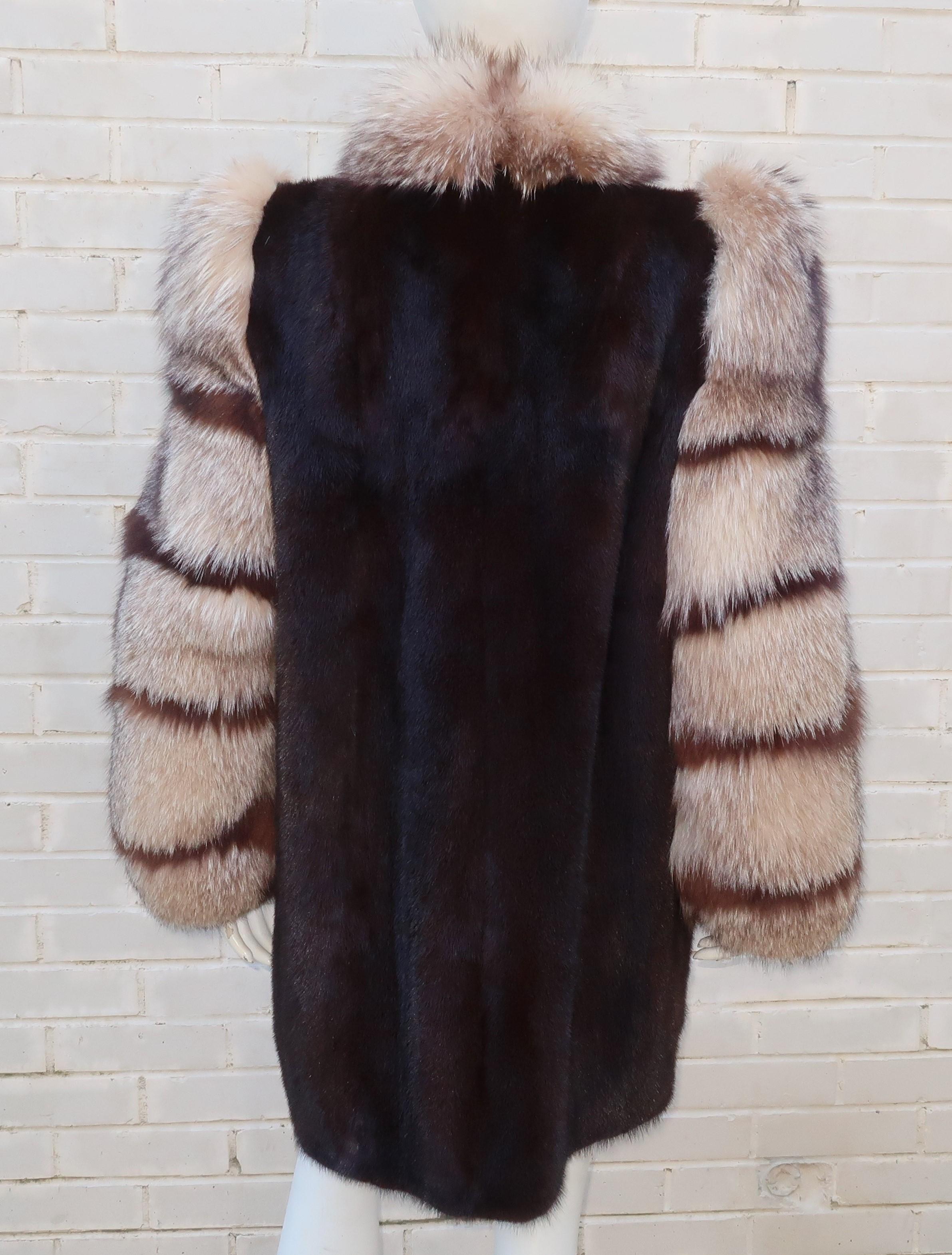 Women's Saga Brown Mink & Fox Fur Stroller Jacket Coat, 1980's