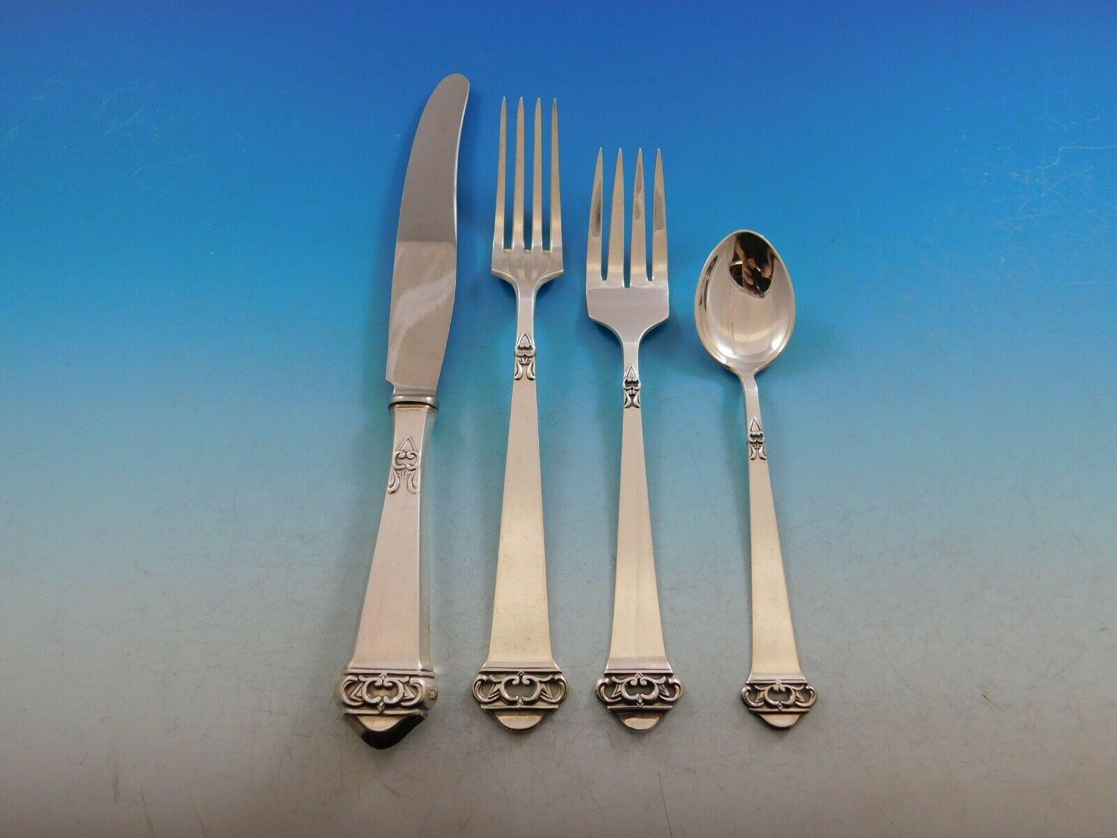 Saga by Mylius Brodrene 830 Silver Flatware Set Service 50 Pcs Norweigan Pierced In Excellent Condition For Sale In Big Bend, WI