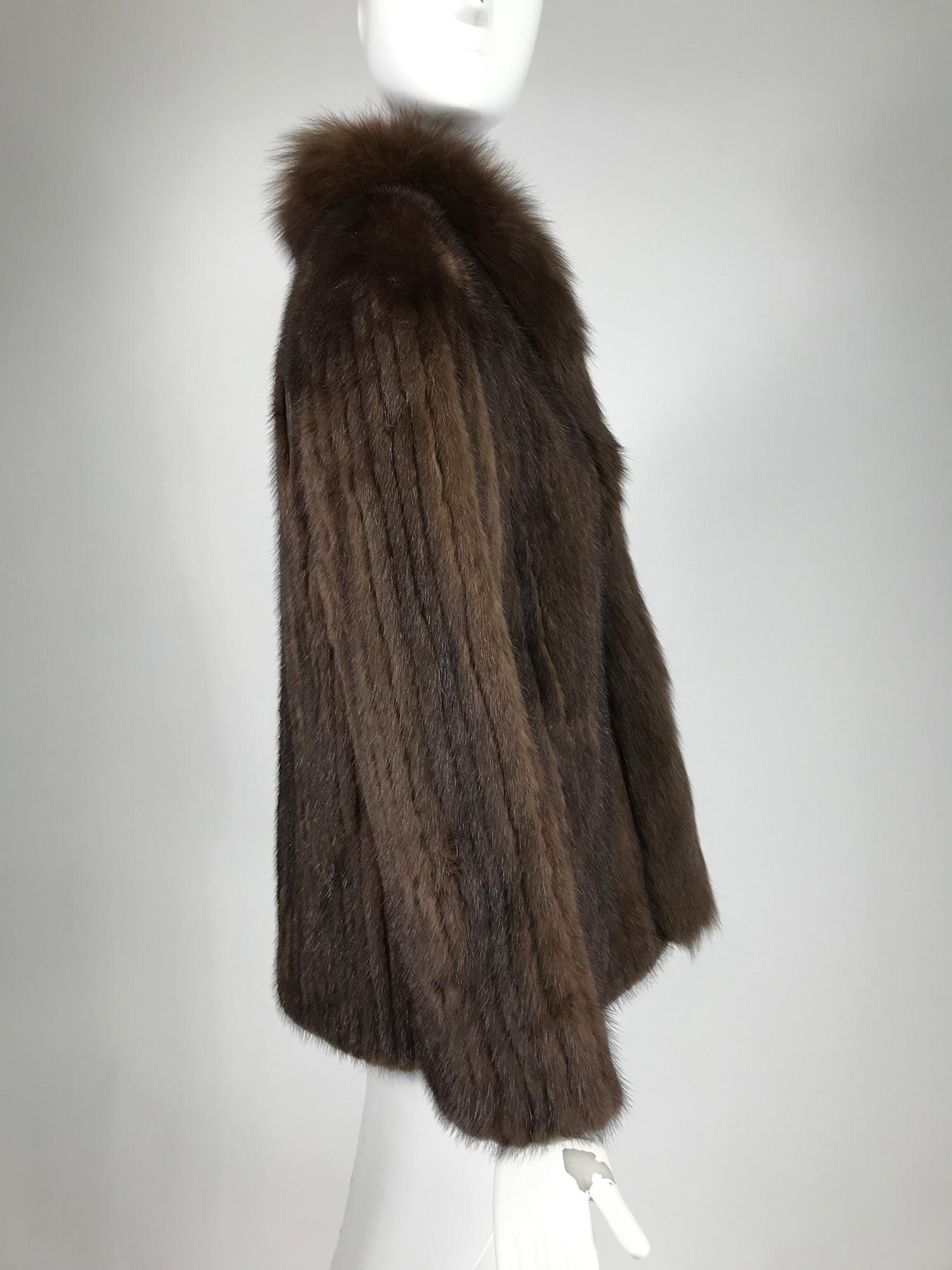 Black SAGA Chestnut Mink Jacket with Fox Fur Collar & Facing For Sale