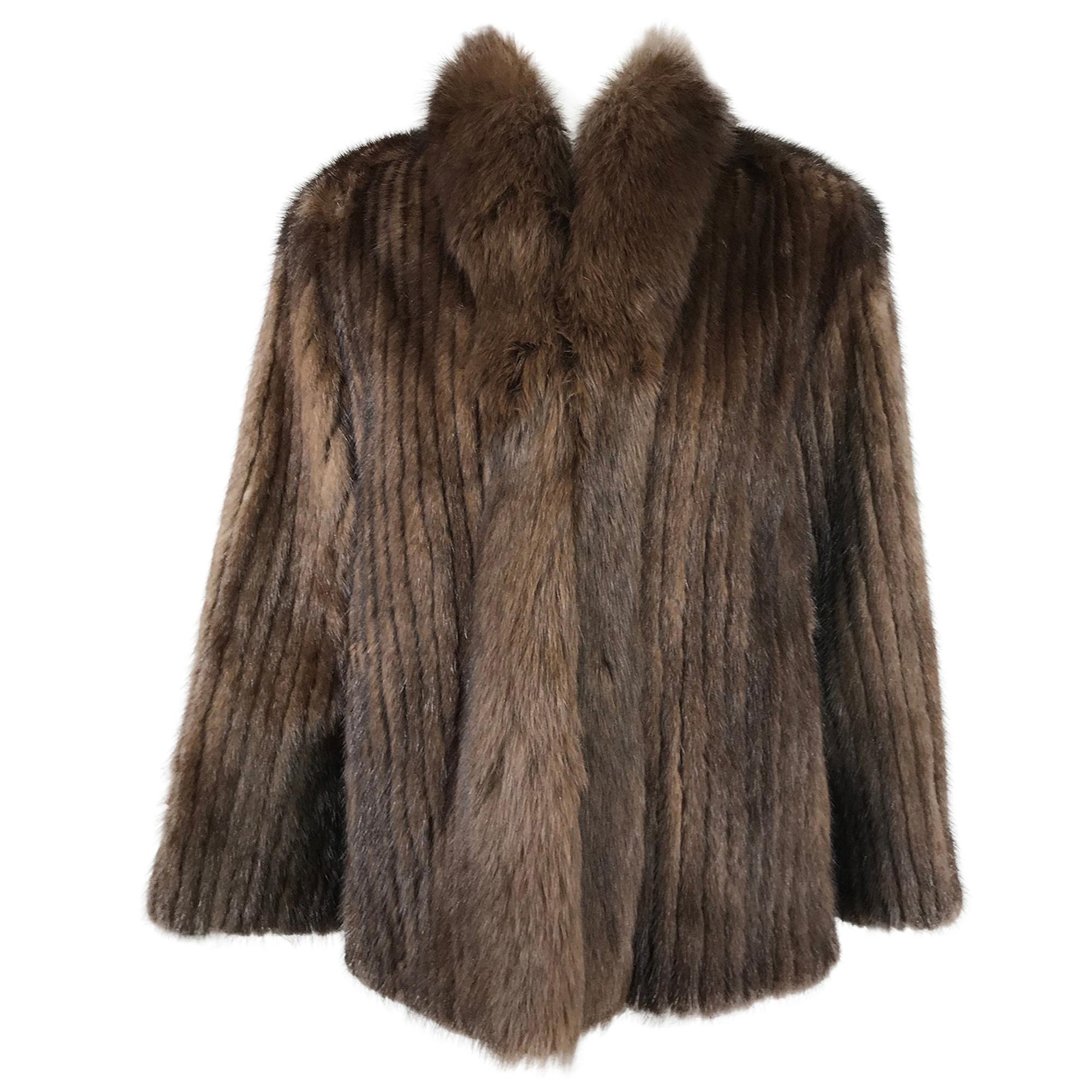 SAGA Chestnut Mink Jacket with Fox Fur Collar & Facing For Sale