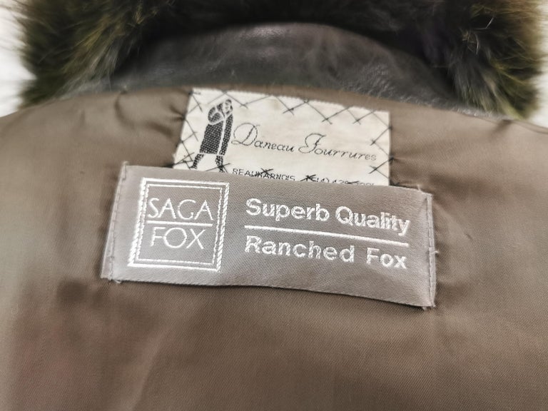 Saga fox leather coat with dyed shadow fox fur trim and sleeves size 12 ...