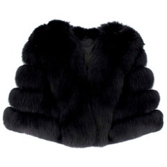Used Saga Furs Black Fox Fur Shawl  - Size S