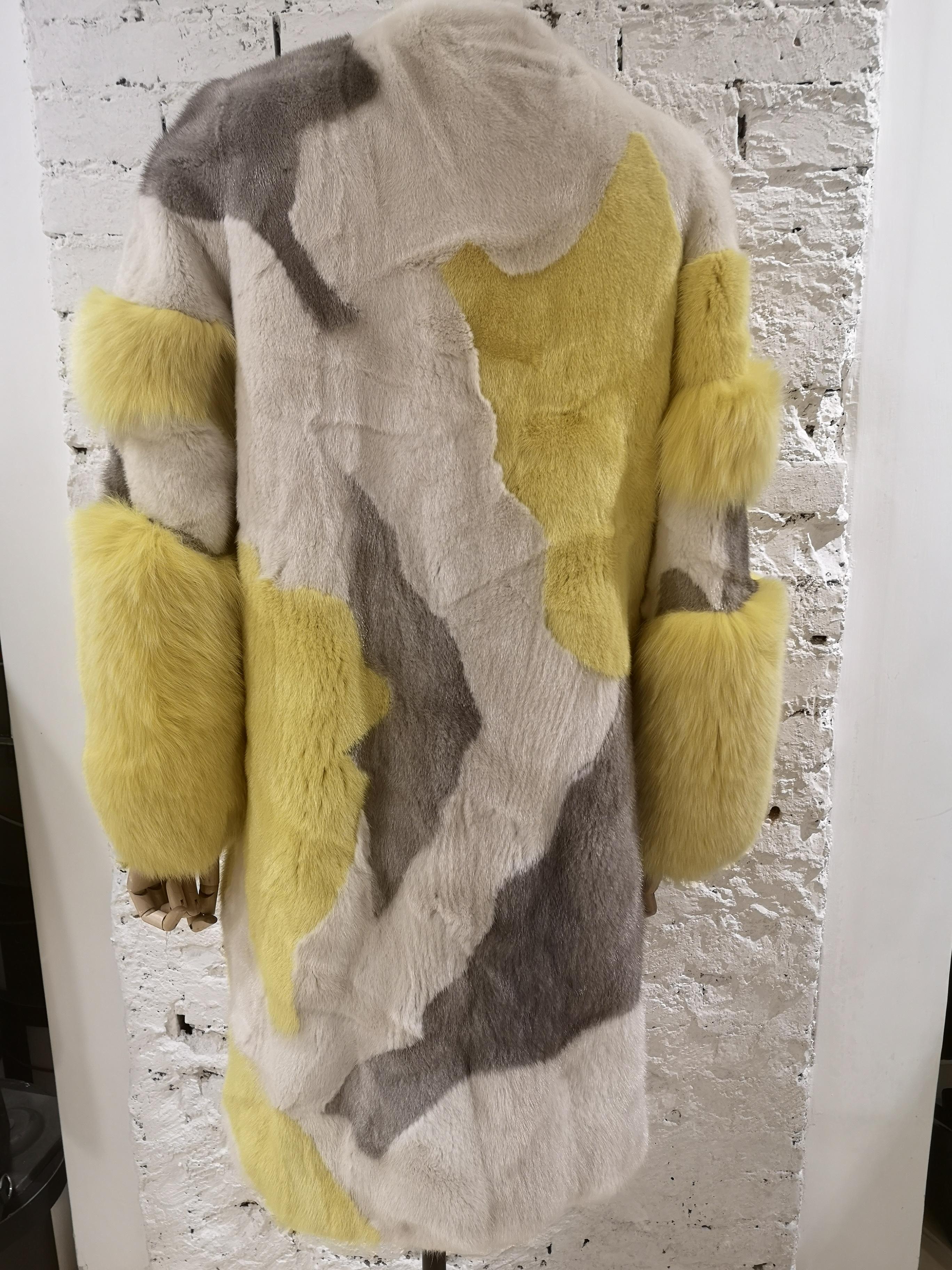 Saga Furs white yellow grey mink Fur 
totally made in italy 
embellished with swarovski closure
lining in silk
size M 