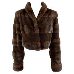 SAGA Size 4 Brown Mink Stripe Textured Cropped Fur Jacket