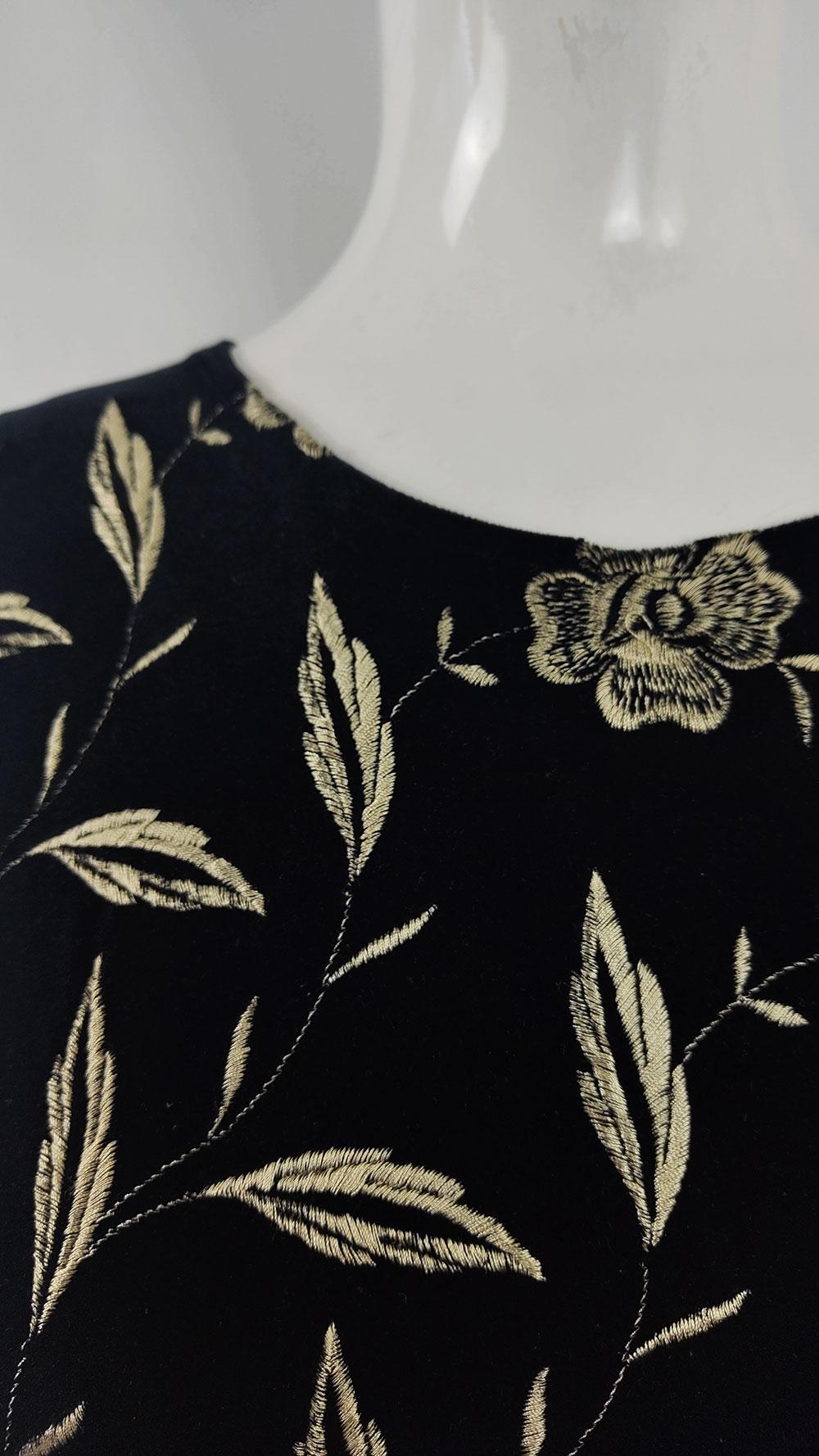 Sagaie Paris Vintage Black Velour Embroidered Stretch Velvet Bodysuit Top For Sale 1