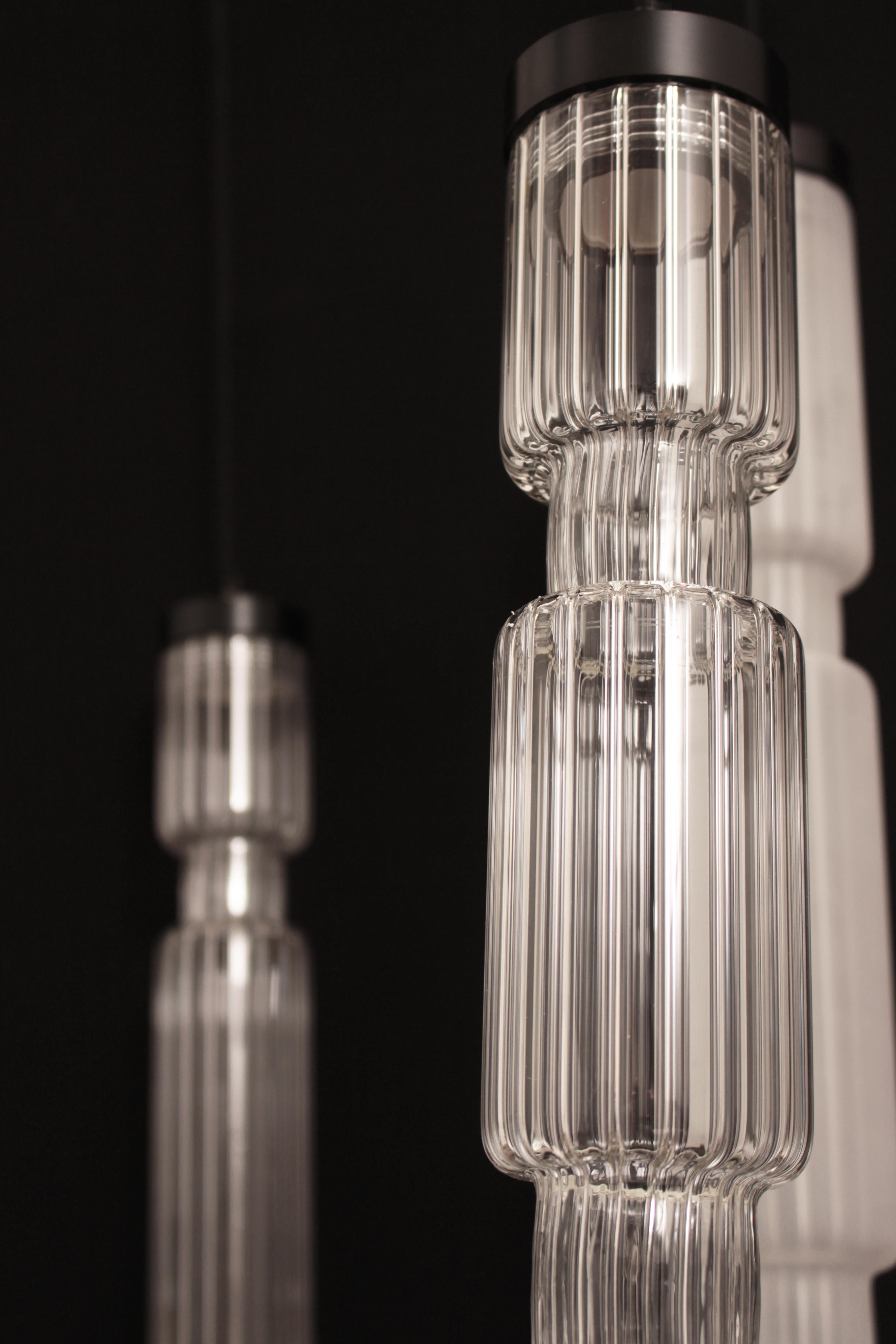 French Sagano 5 Lights Glass Pendant For Sale