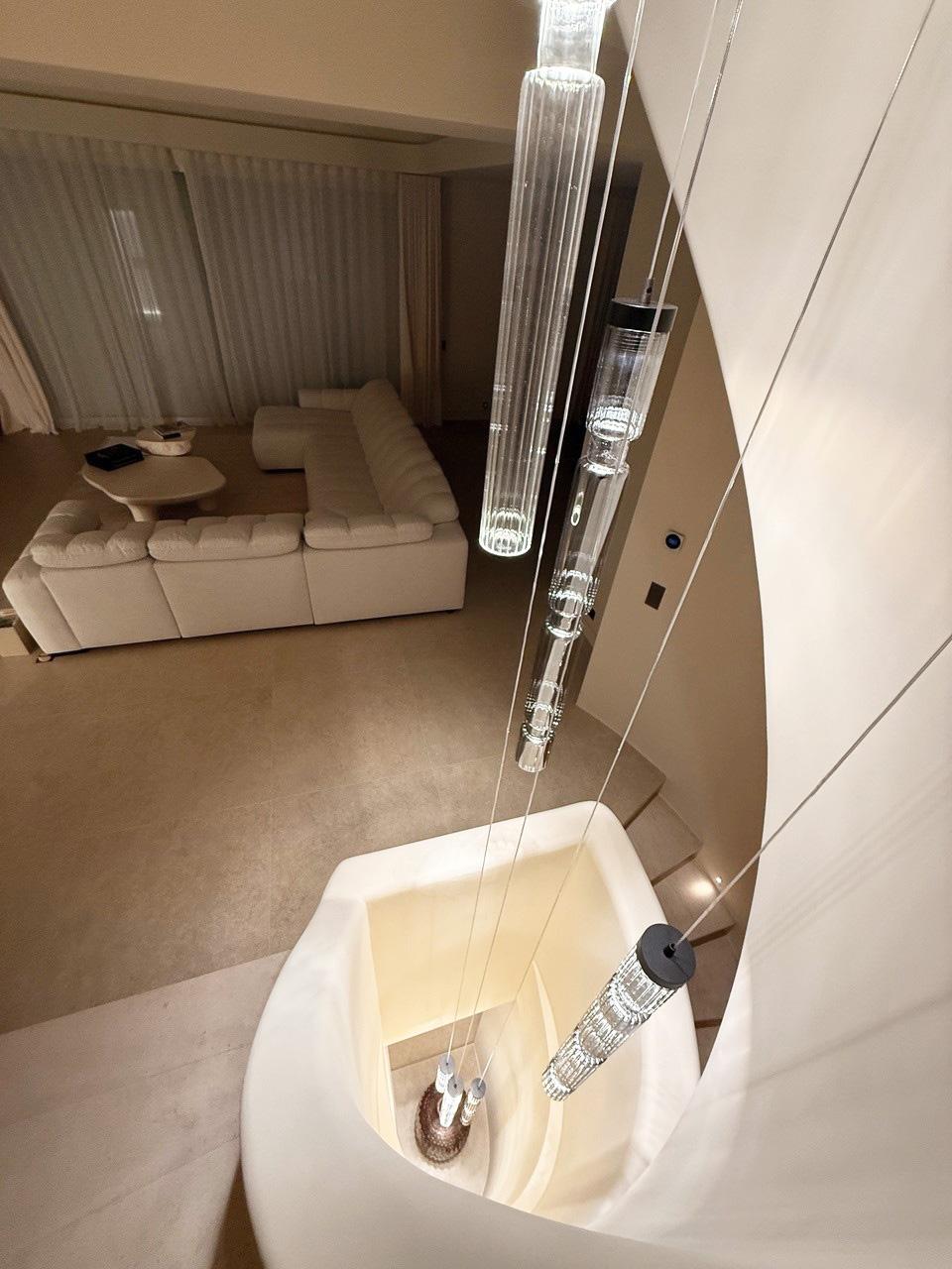 Steel Sagano 5 Lights Glass Pendant For Sale