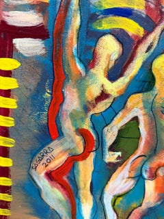 Neoexpressionistisches, figuratives Ölgemälde auf Leinwand mit maskierten Figuren