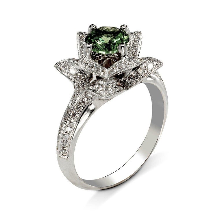 Sage 1.00 Carat Green Tsavorite Engagement Ring with Diamonds 0.76