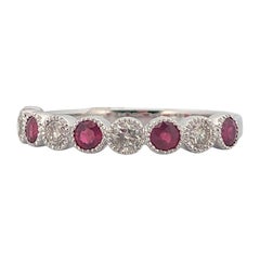 Sage 10K White Gold Ruby & Diamond Band, Vintage Style Milgrain Ring