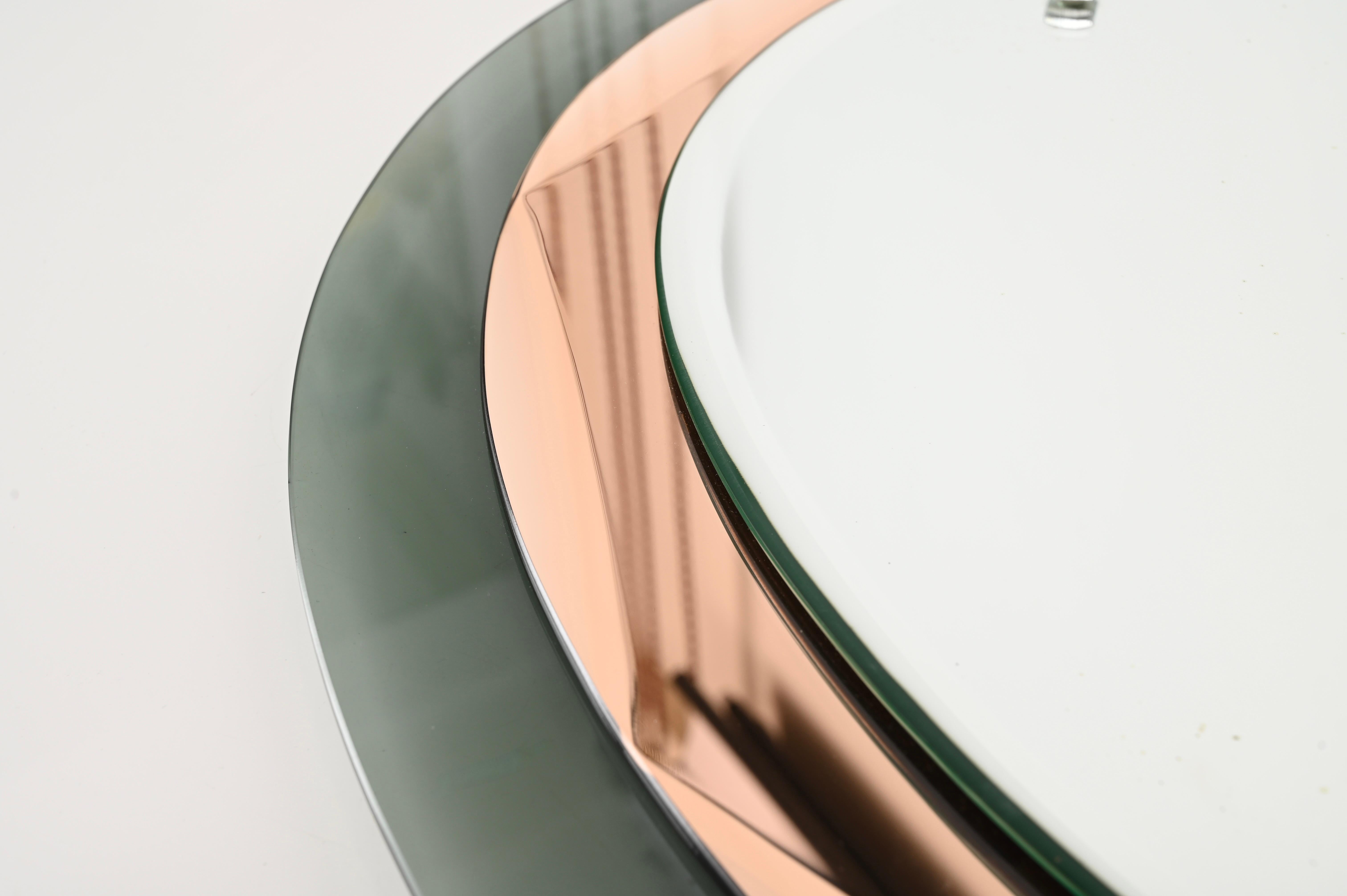 Sage and Pink Oval Beveled Mirror, Att. Max Ingrand Fontana Arte, Italy 1960s 5