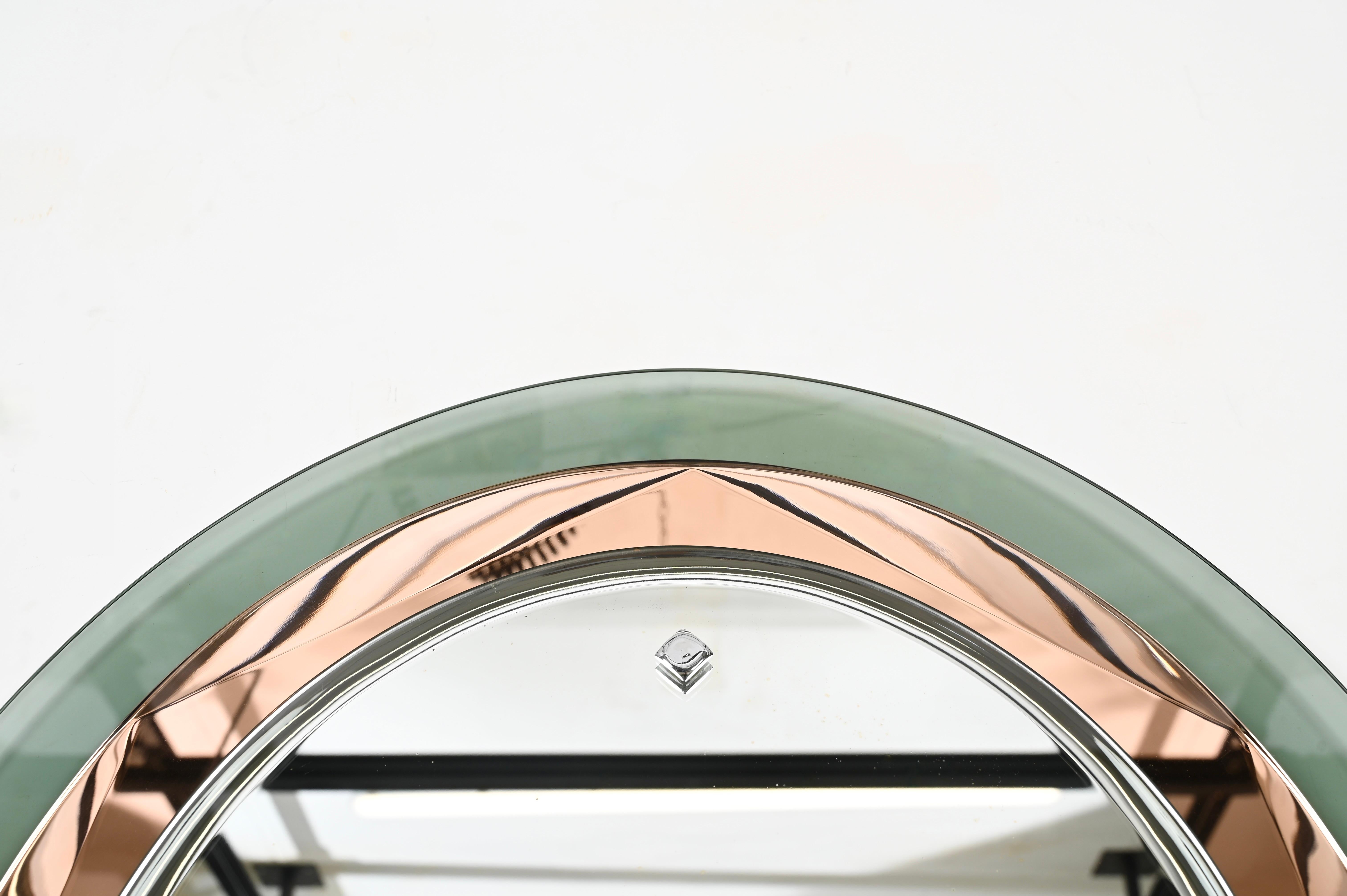 Italian Sage and Pink Oval Beveled Mirror, Att. Max Ingrand Fontana Arte, Italy 1960s