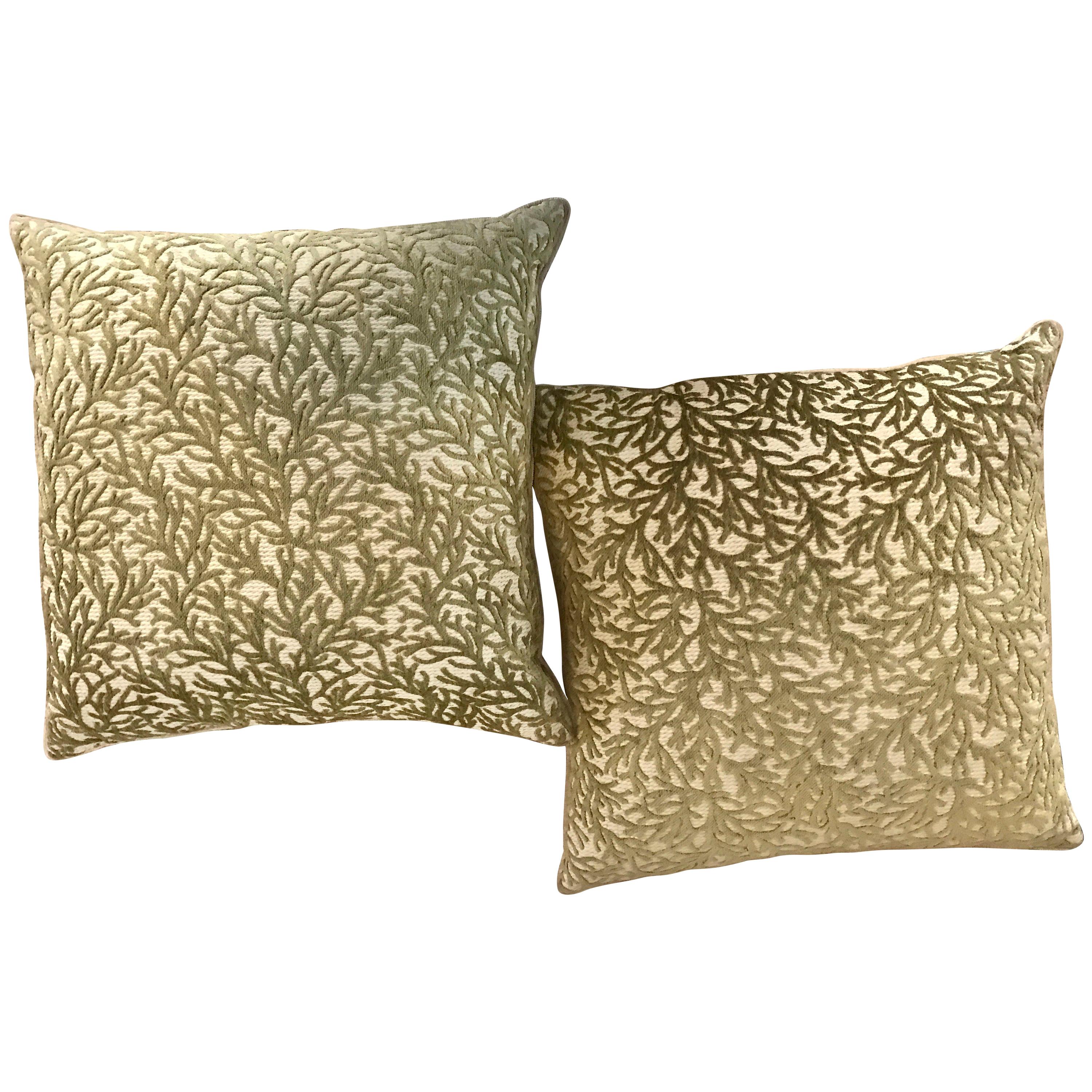 Pair of Sage Coral Cut Velvet Modern Design Throw Pillows For Sale