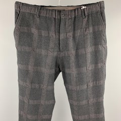 SAGE DE CRET Size L Black Window Pane Wool / Cotton Elastic Waistband Pants