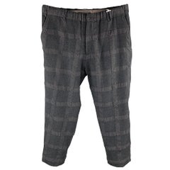 SAGE DE CRET Size L Black Window Pane Wool / Cotton Elastic Waistband Pants