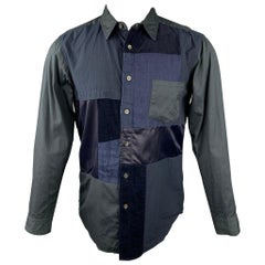 SAGE DE CRET Size S Navy Patchwork Cotton Button Up Long Sleeve Shirt