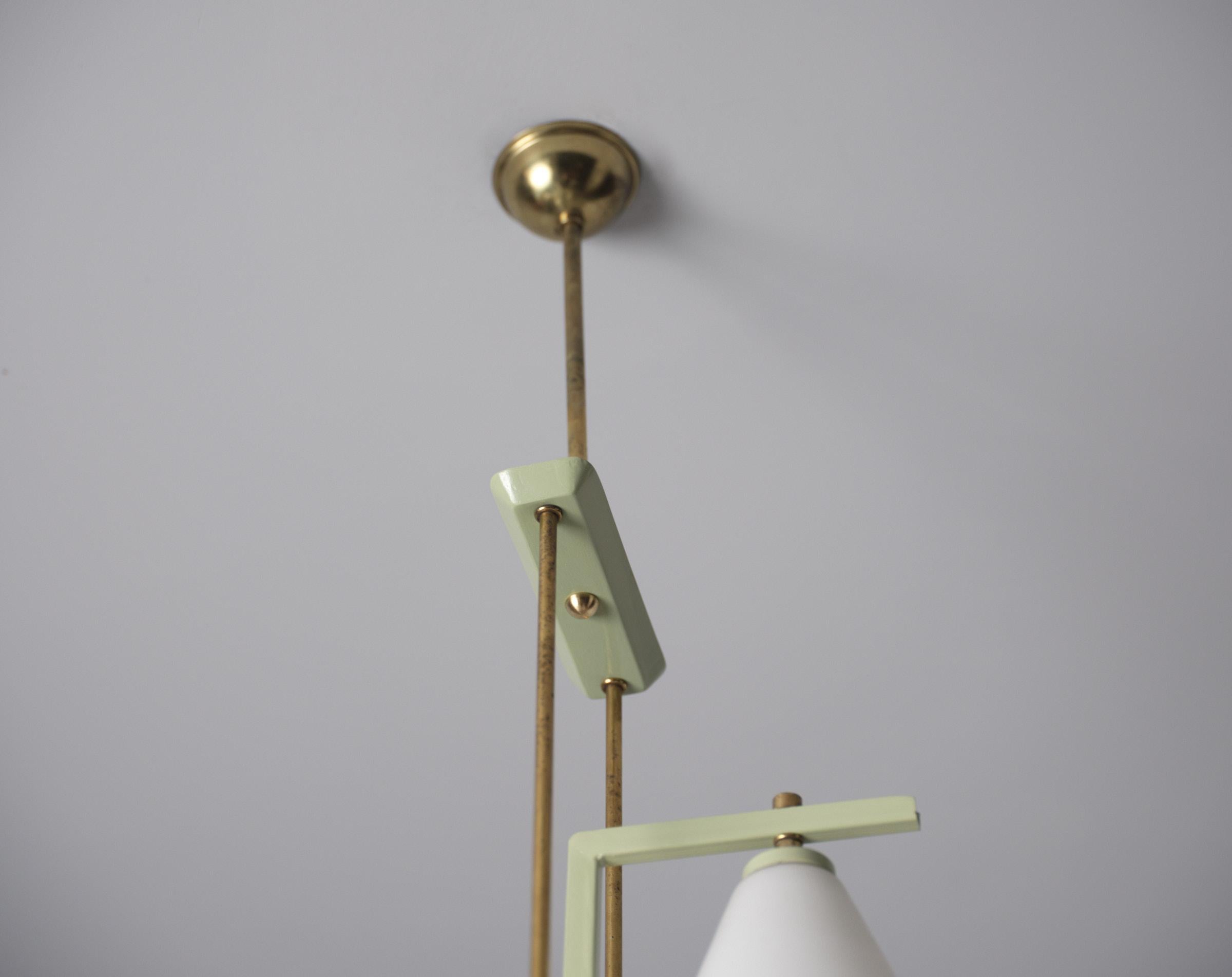 Sage Elegance: 1950s Italian Modernist Pendant Chandelier For Sale 1