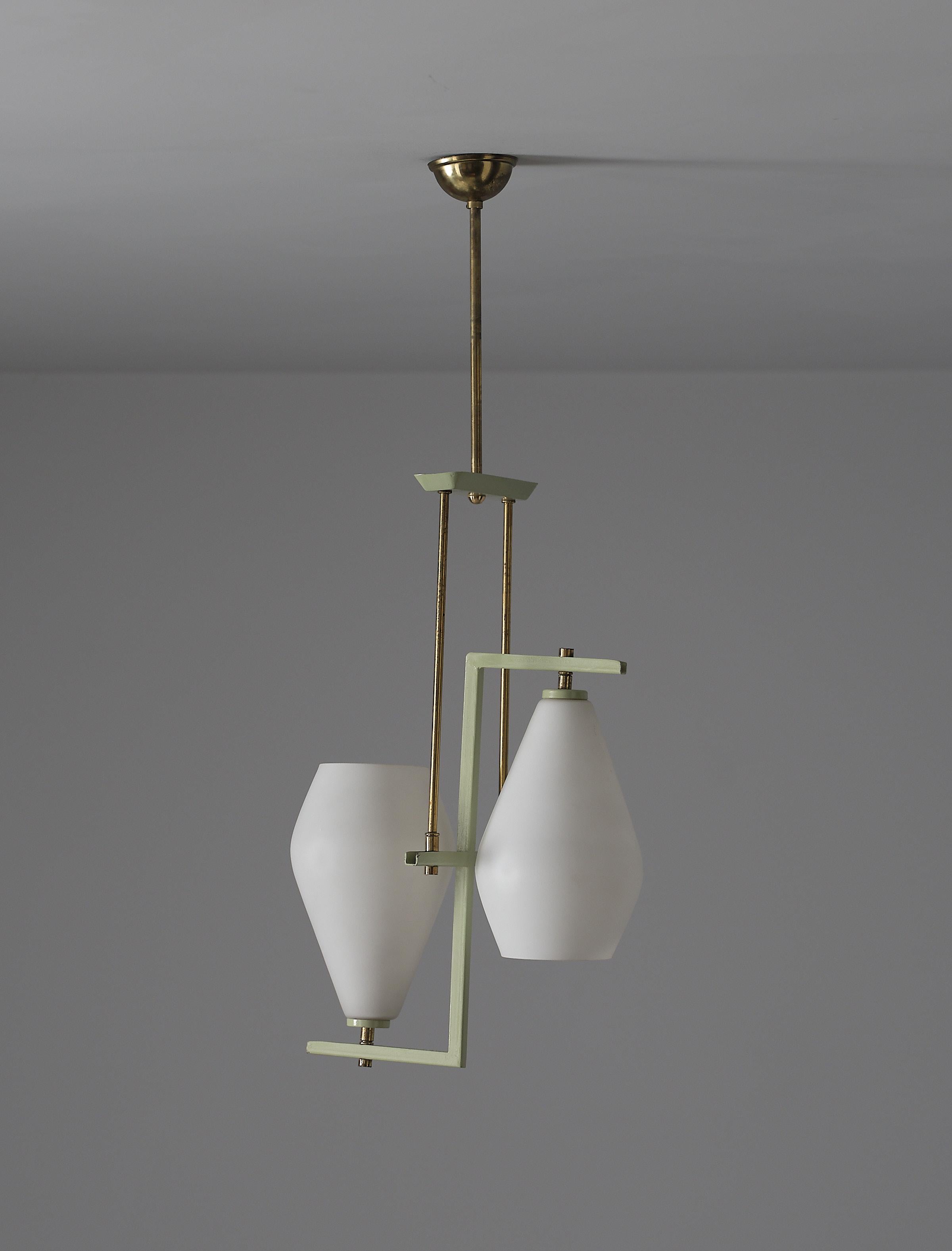 Sage Elegance: 1950s Italian Modernist Pendant Chandelier For Sale 3