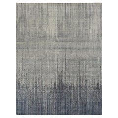 Sage Gray Vertical Ombre Design Pure Silk Hand Knotted Oriental Rug 8'0" x 10'4"
