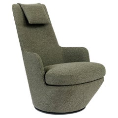 Sage Green Bouclé Swivel High Backed Lounge Chair, Bensen