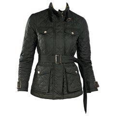 Sage Green Burberry Belted Quilted Jacket