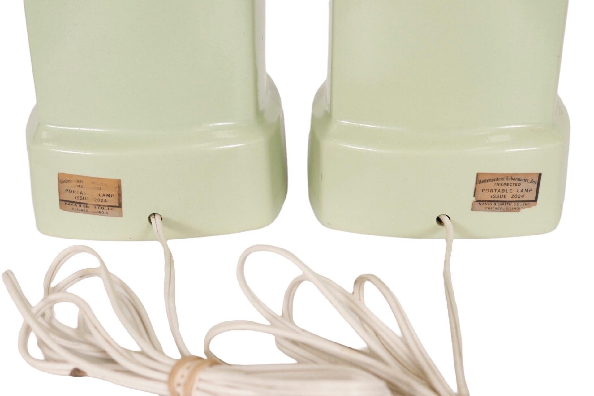 Sage Green Ceramic Table Lamps, a Pair In Good Condition In Bradenton, FL