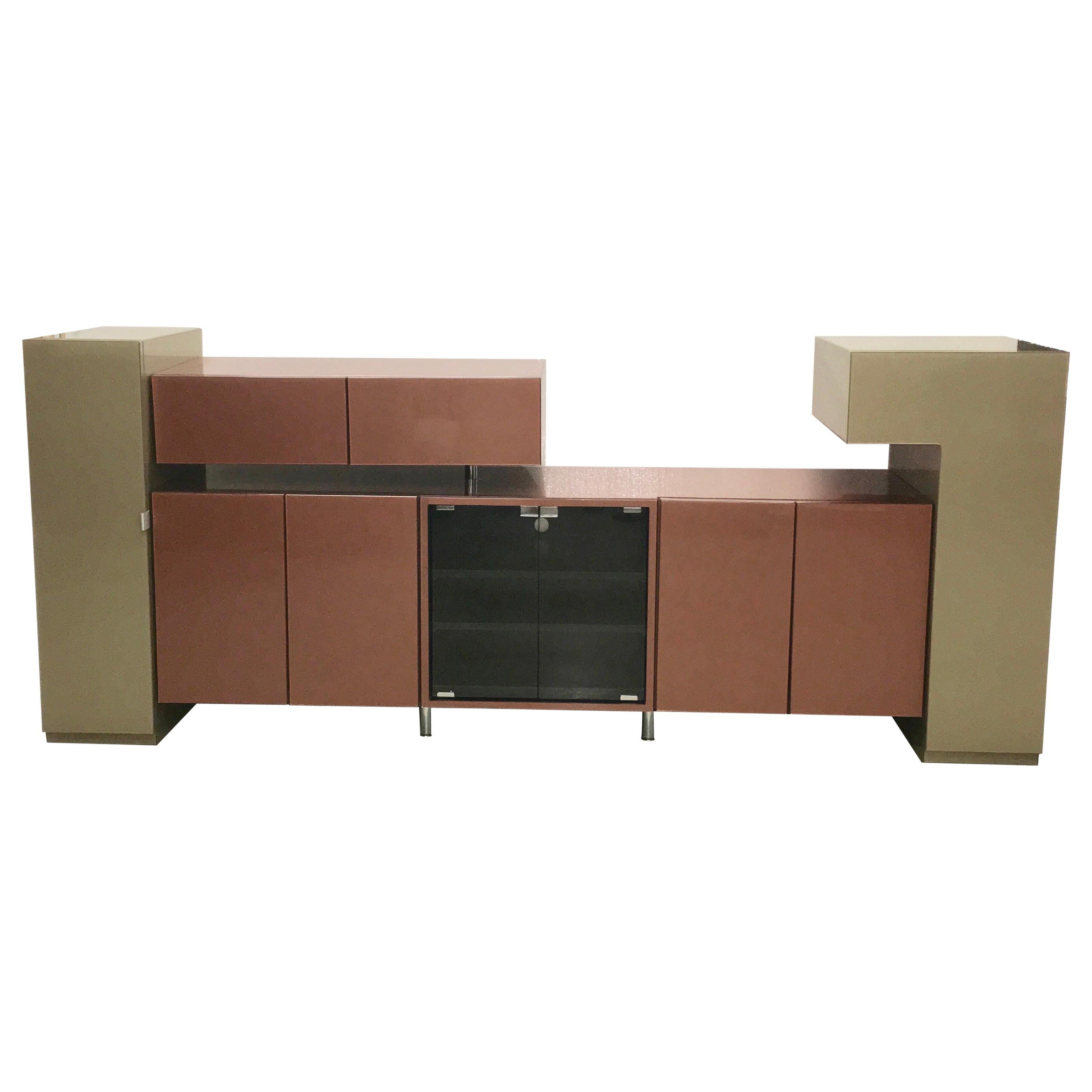 Sage Green & Copper Laminate Media Console Cabinet For Sale