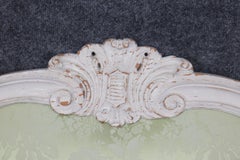 Sage Green Damask Upholstered Distressed White Painted King Size Headboard