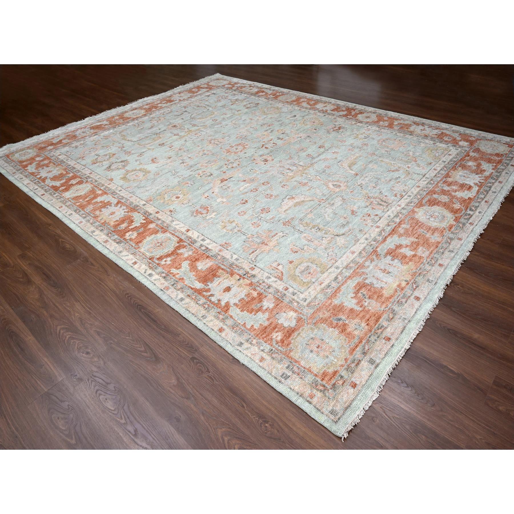 Sage Green Hand geknotet Oushak Design reine Wolle Orientteppich 11'10