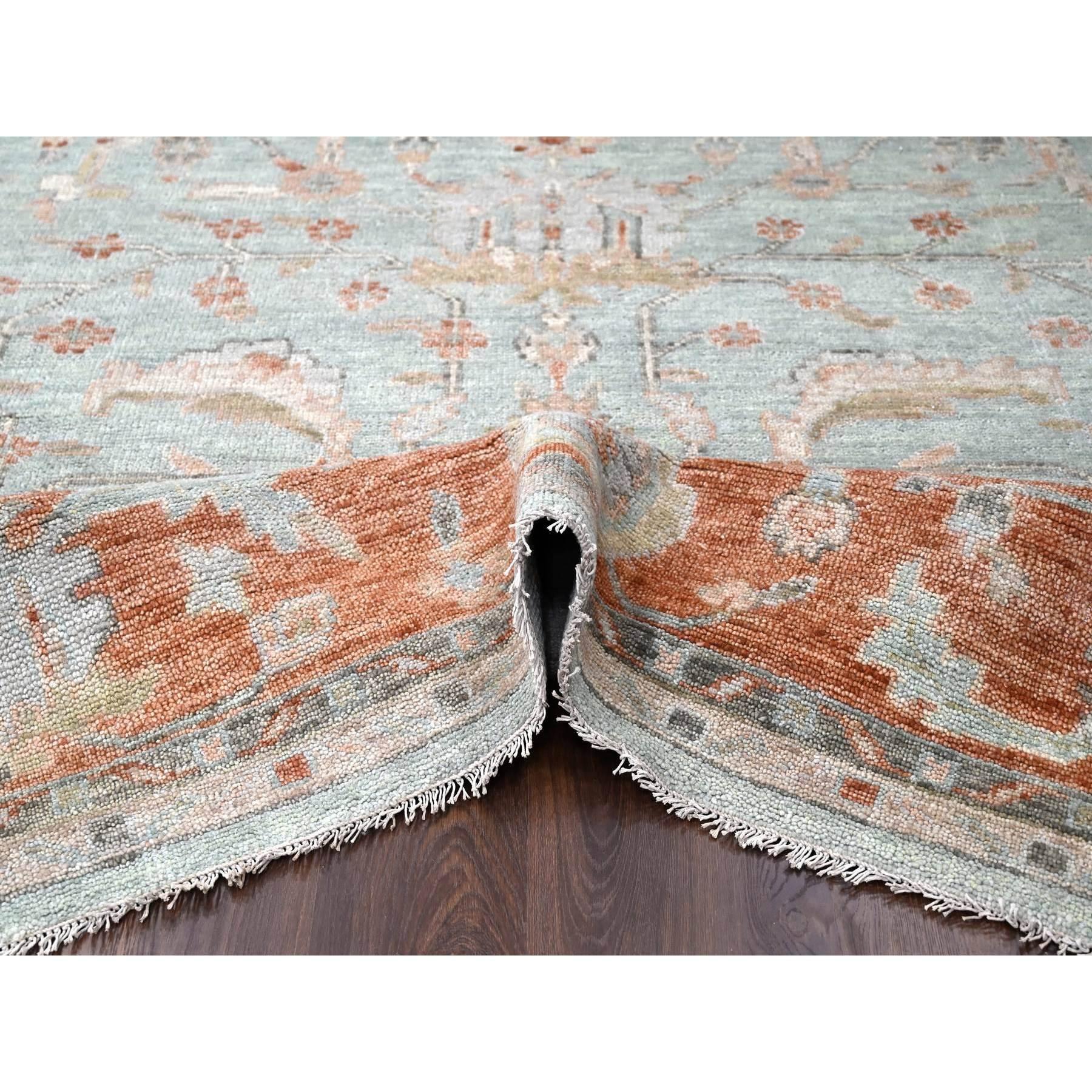 Sage Green Hand geknotet Oushak Design reine Wolle Orientteppich 11'10