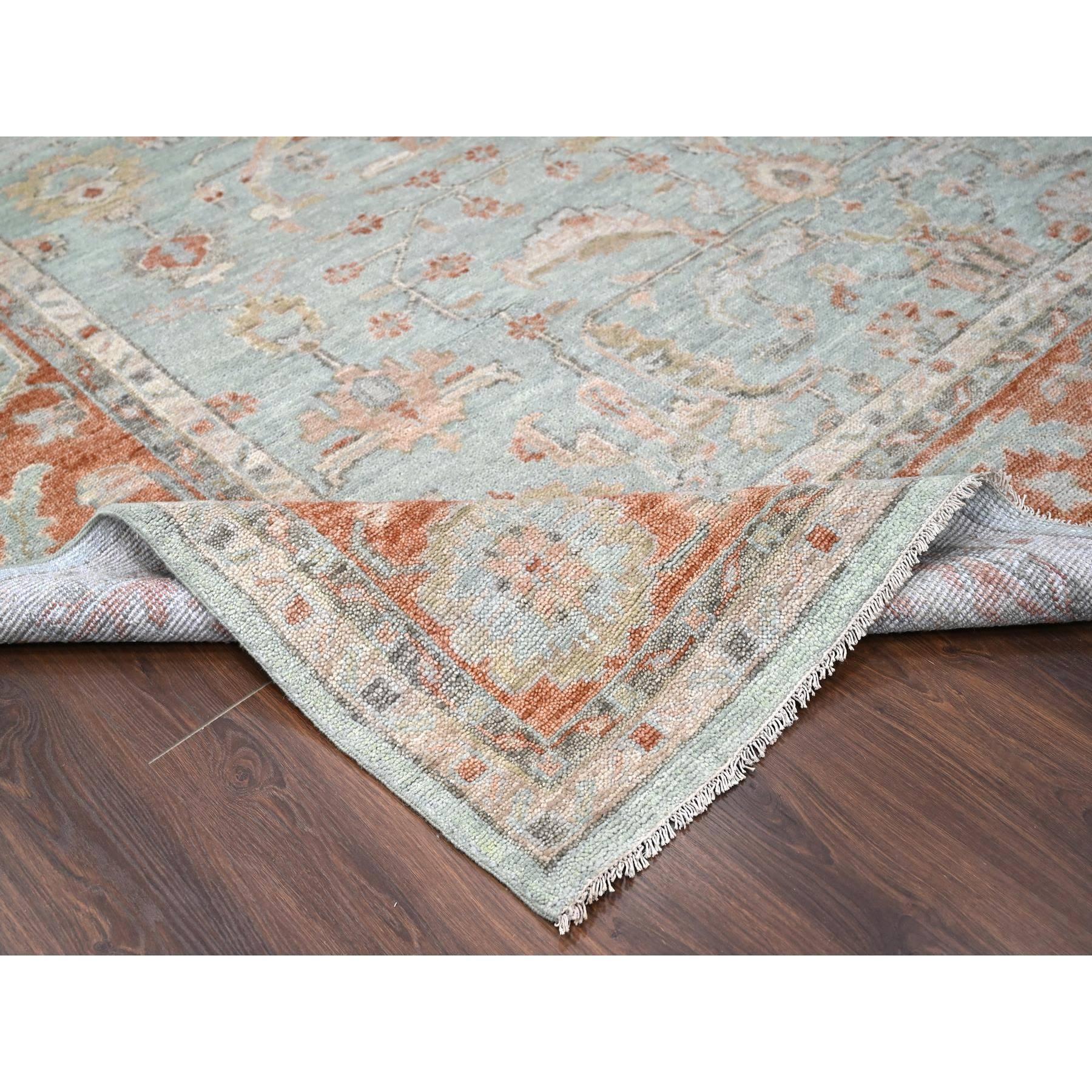 Sage Green Hand geknotet Oushak Design reine Wolle Orientteppich 11'10