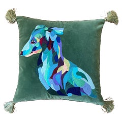Sage Green Italian Greyhound Embroidered Accent Pillow