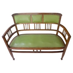 Sage Green Leather Sofa Canapé, Art Deco, 1940