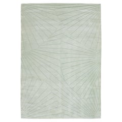 Sage Green Modern Geometric Hand-Loomed Wool Area Rug – Art Deco Fan Motif