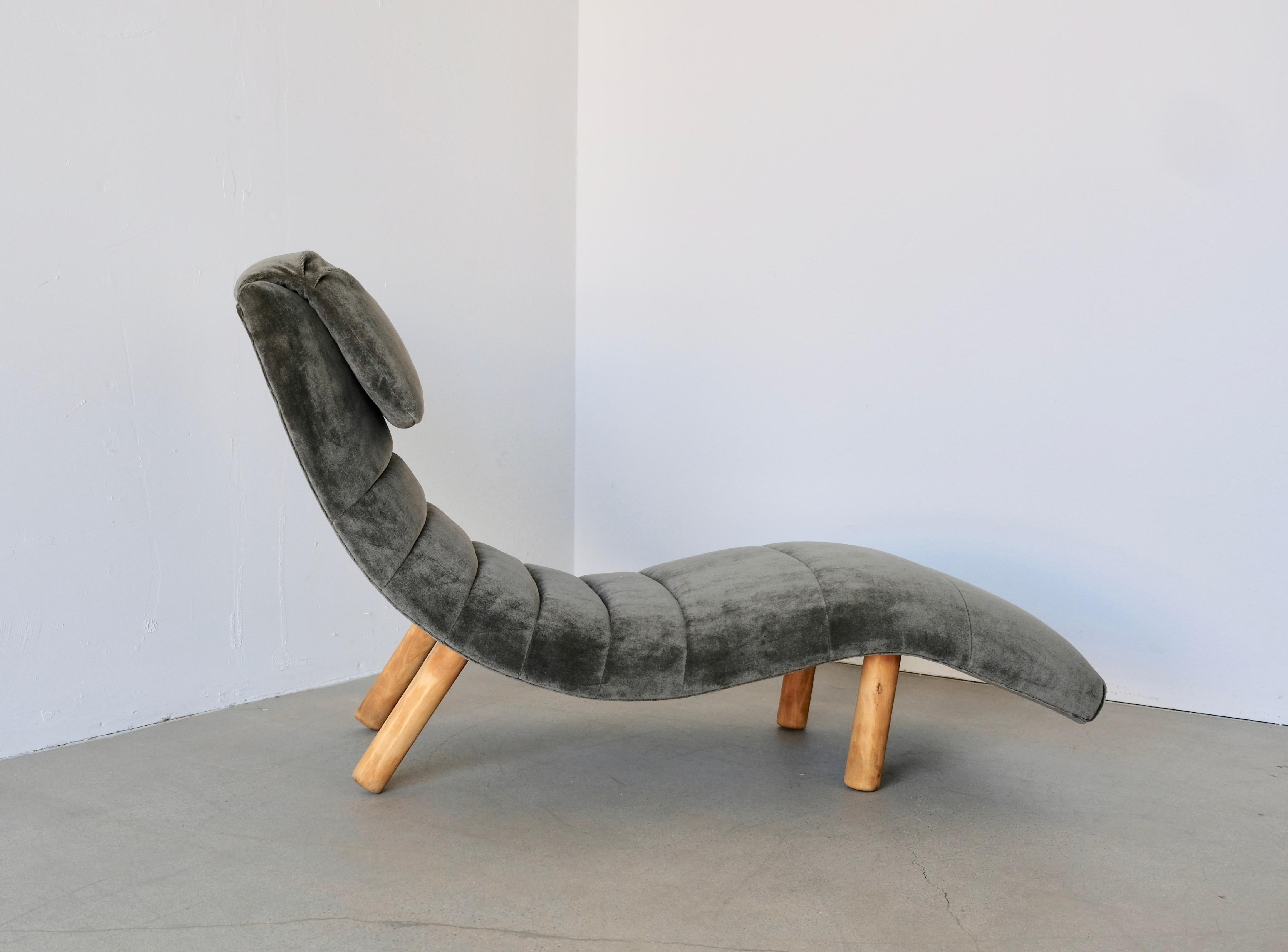 Sage Green Mohair Wave Chaise Attributed to Enrico Bartolini 1