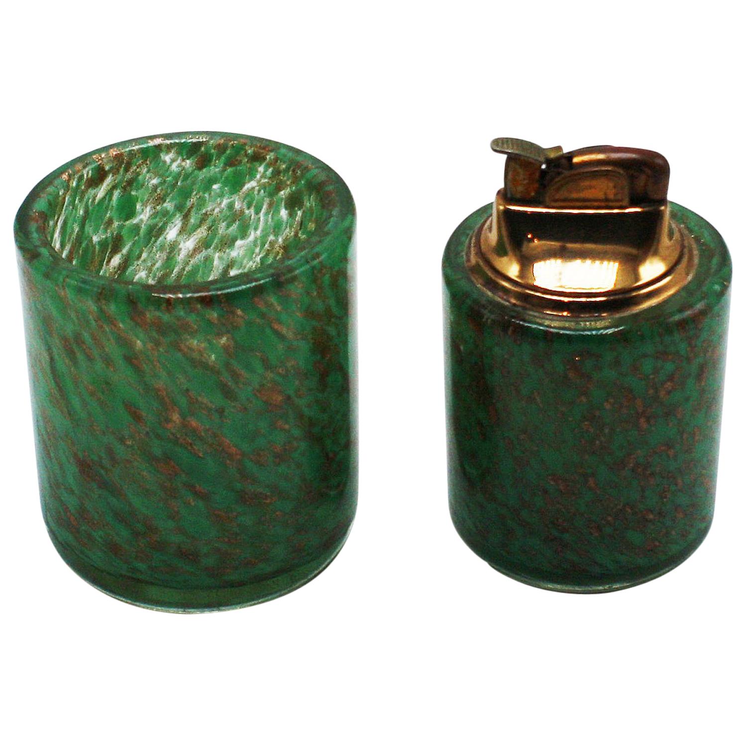 Sage Green Murano Glass Lighter & Holder, circa 1960