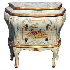 Sage Green Paint Decorated Venetian Bombe Nightstand Commode Circa 1940