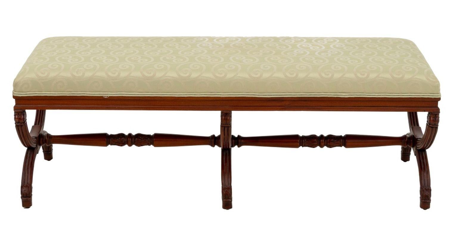 Sage Green Upholstered Curule Bench. Provenance: From a New York City Collection. 18