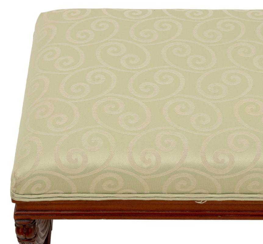 Carved Sage Green Upholstered Curule Bench For Sale