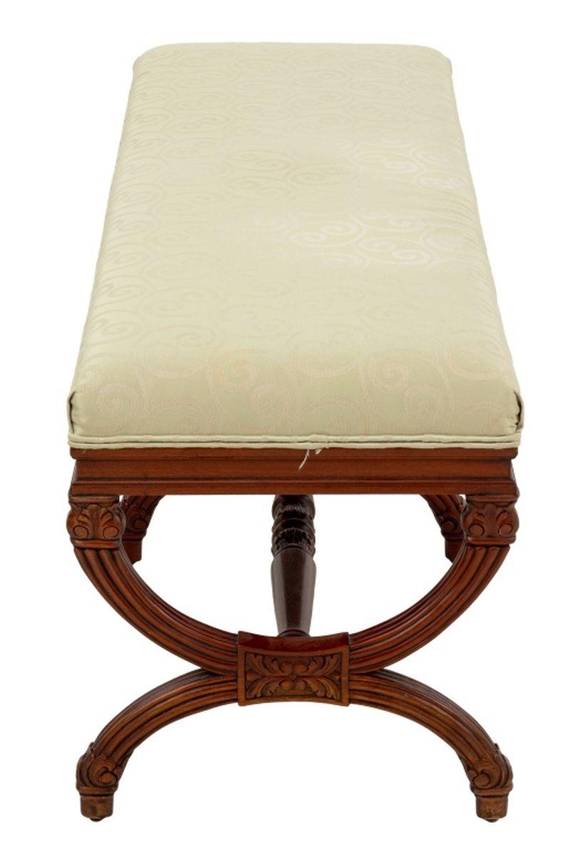Contemporary Sage Green Upholstered Curule Bench For Sale