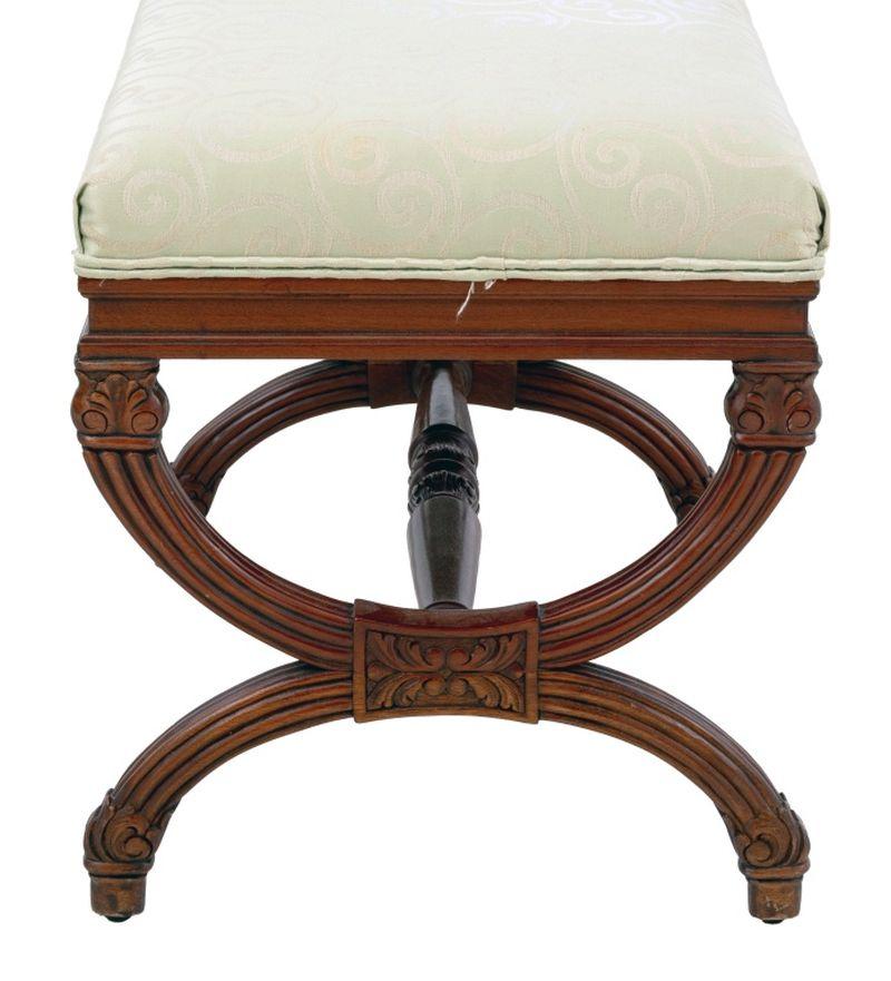 Fabric Sage Green Upholstered Curule Bench For Sale