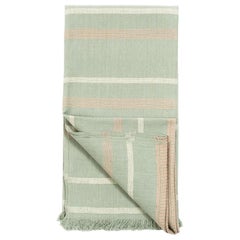 Sage Handloom Throw In Organic Cotton In Pastel Green Cream Shades