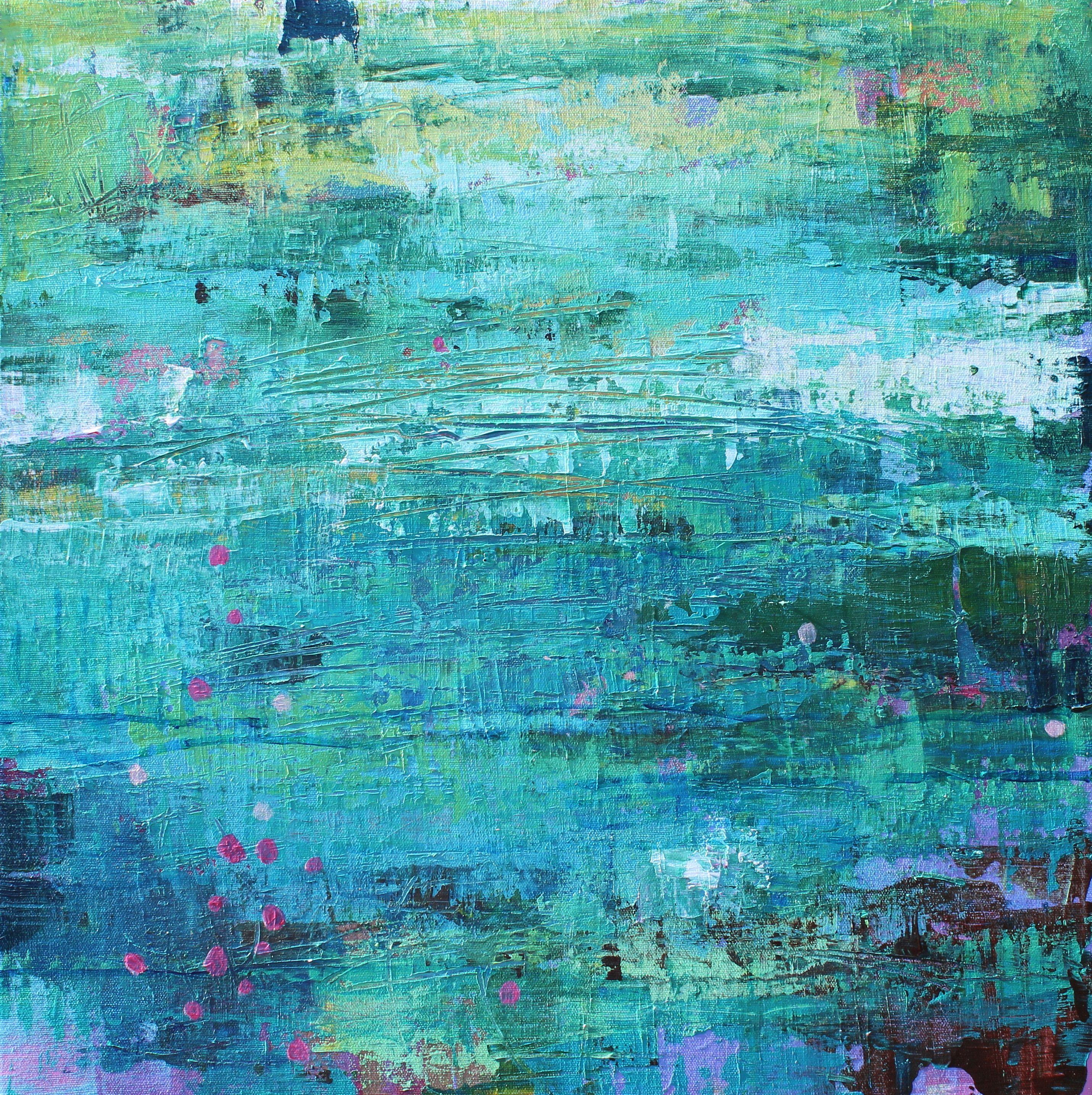 Memory of a Lily Pond, Gemälde, Acryl auf Leinwand – Painting von Sage Mountain