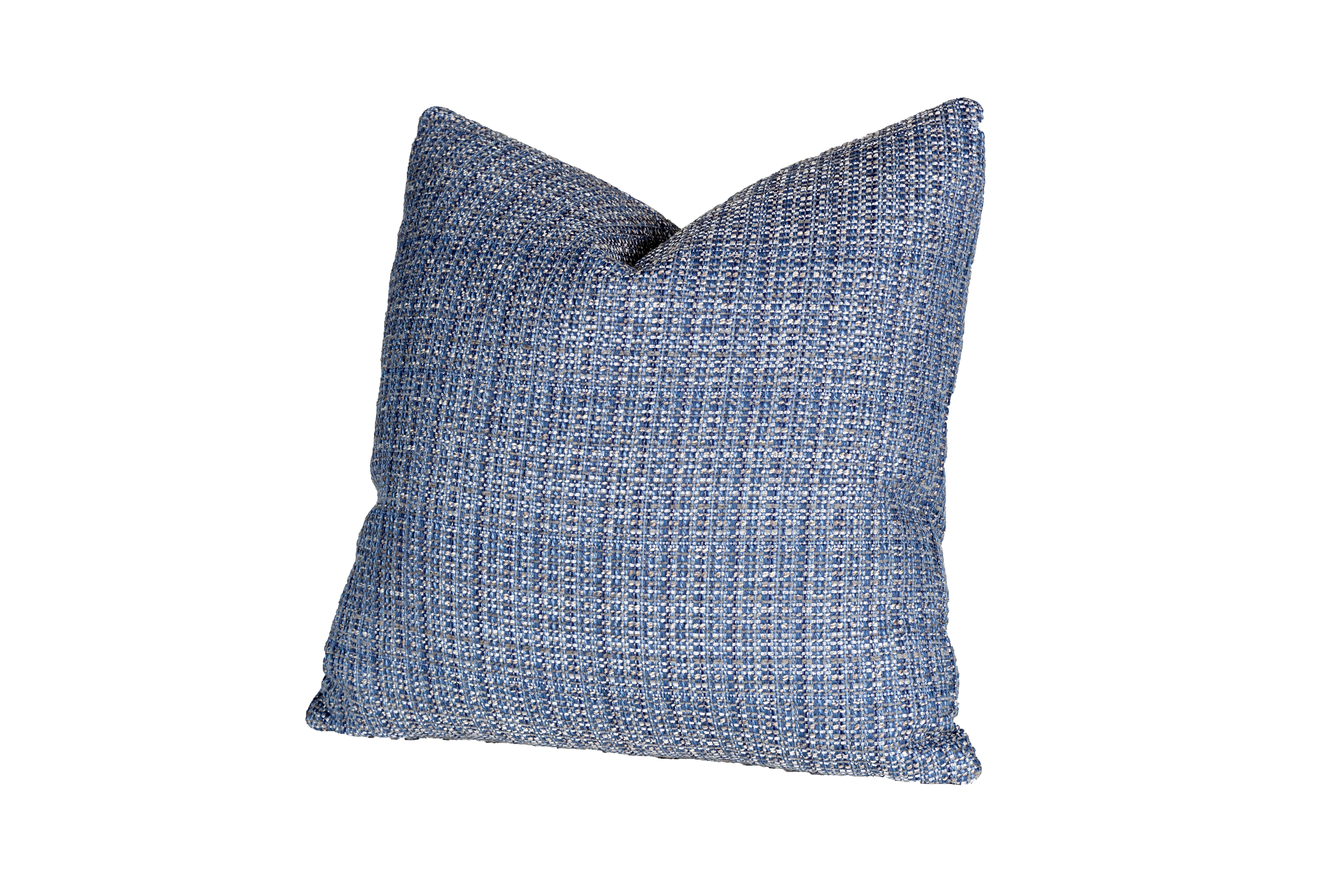Organic Modern Sage Navy Tweed Pillow For Sale