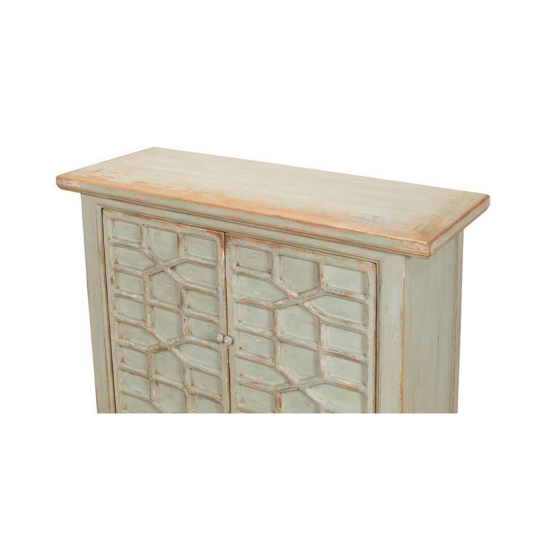 Sage Painted Rustic Side Cabinet In New Condition For Sale In Westwood, NJ