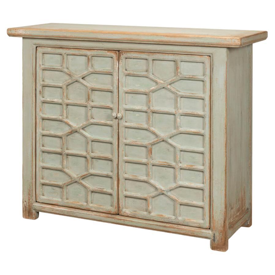 Sage Painted Rustic Side Cabinet For Sale