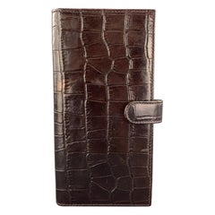 SAGEBROWN Dark Brown Alligator Embossed Leather Checkbook Wallet