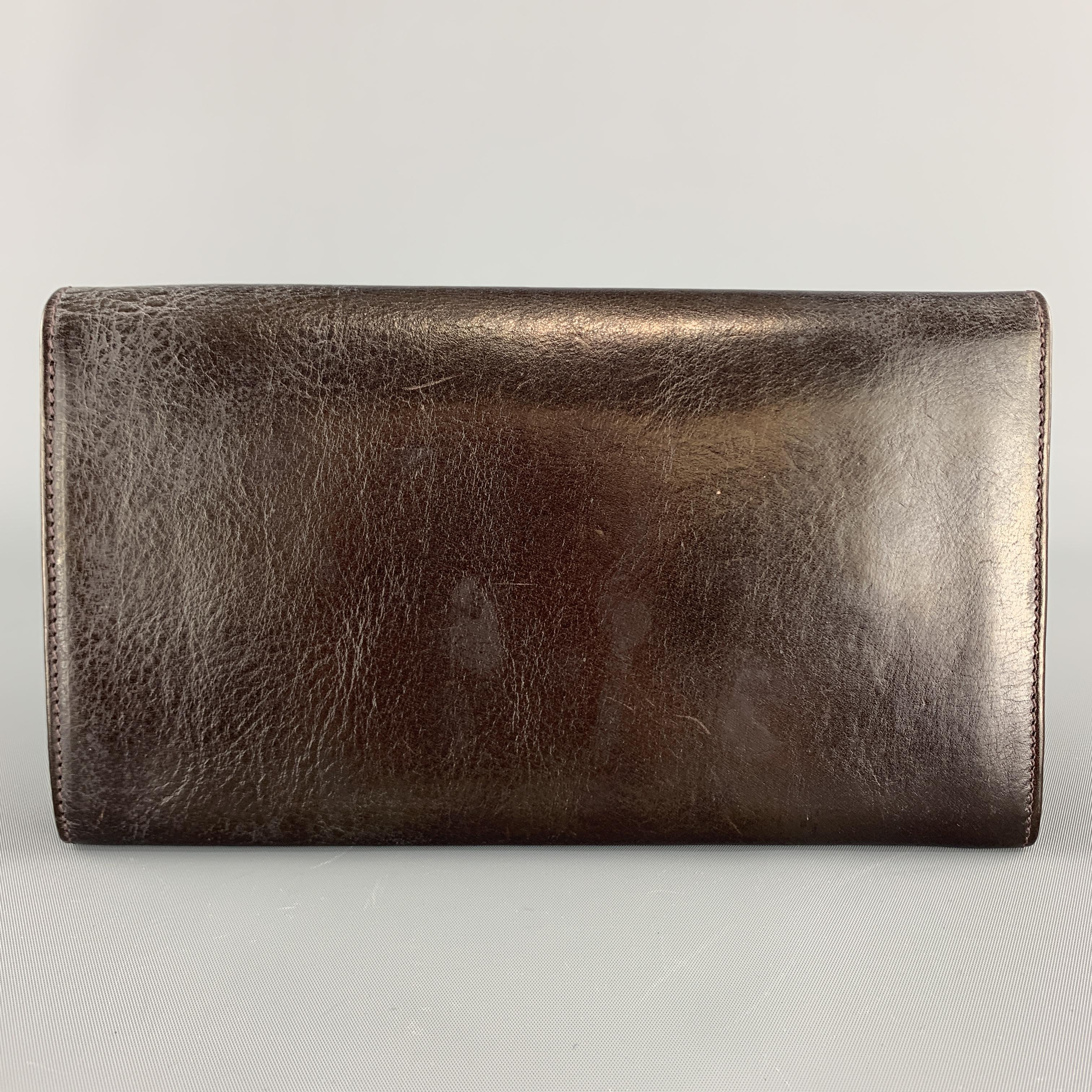 Black SAGEBROWN Solid Deep Brown Leather Mini Organizer Wallet